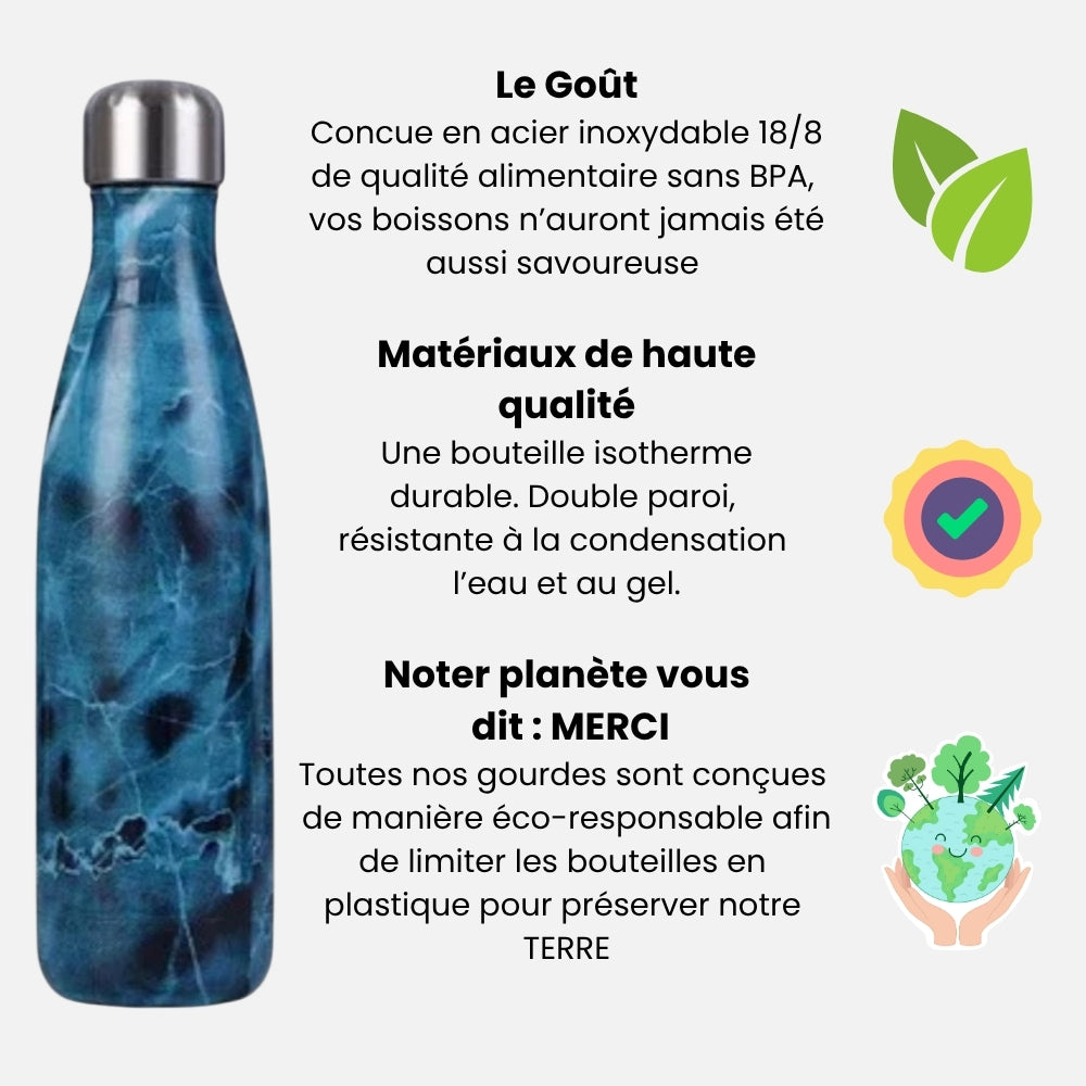 Gourde Isotherme Marbre Bleu - 12H