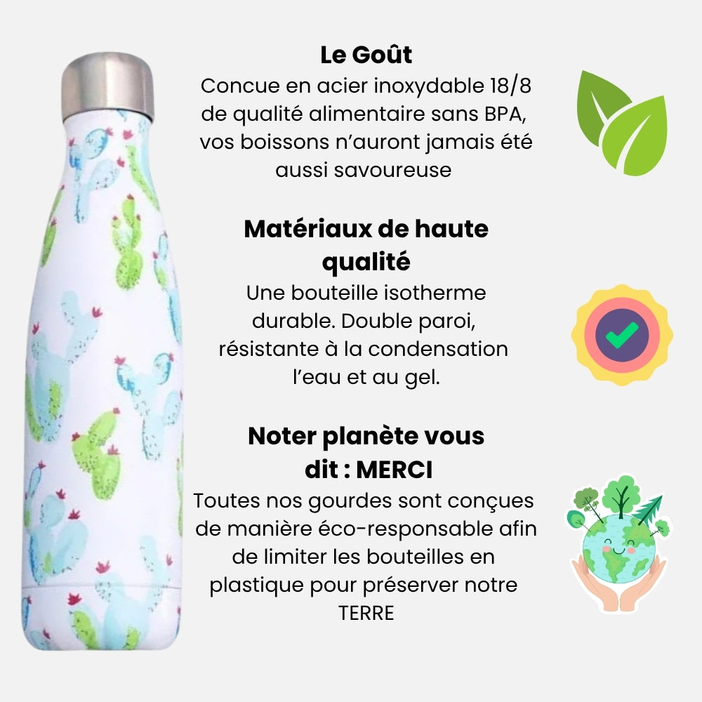 Gourde Isotherme Motif Cactus - 12H