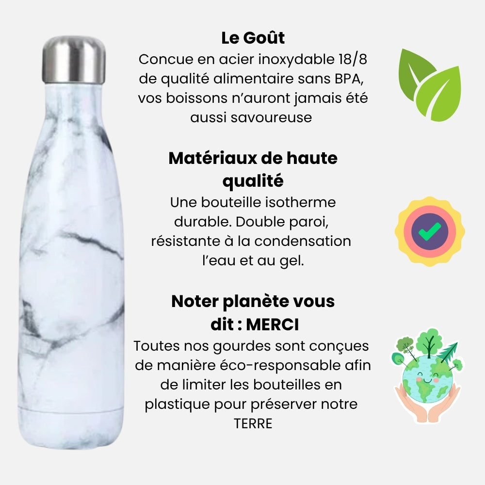 Gourde Isotherme Motif Blanc - 12H