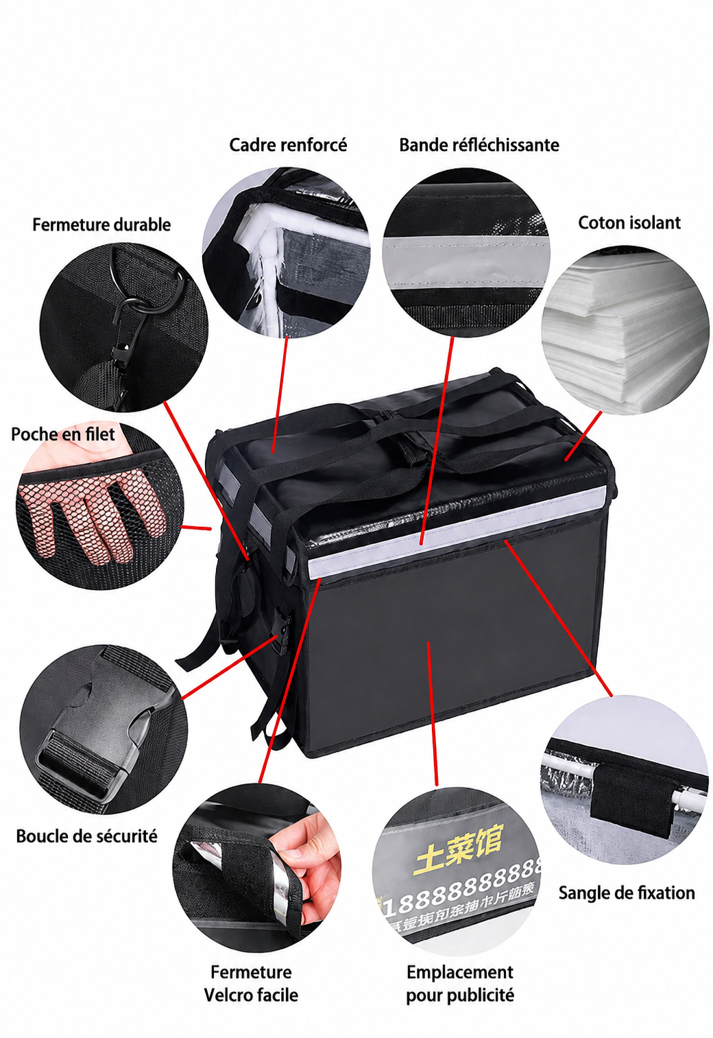 Sac Isotherme Synthetique Uni Noir Et Gris