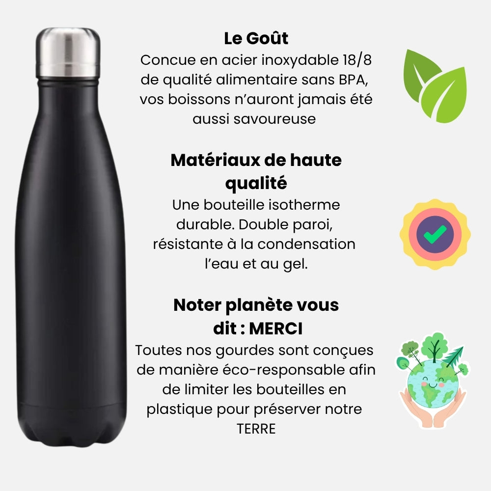 Gourde Isotherme Noire 12H