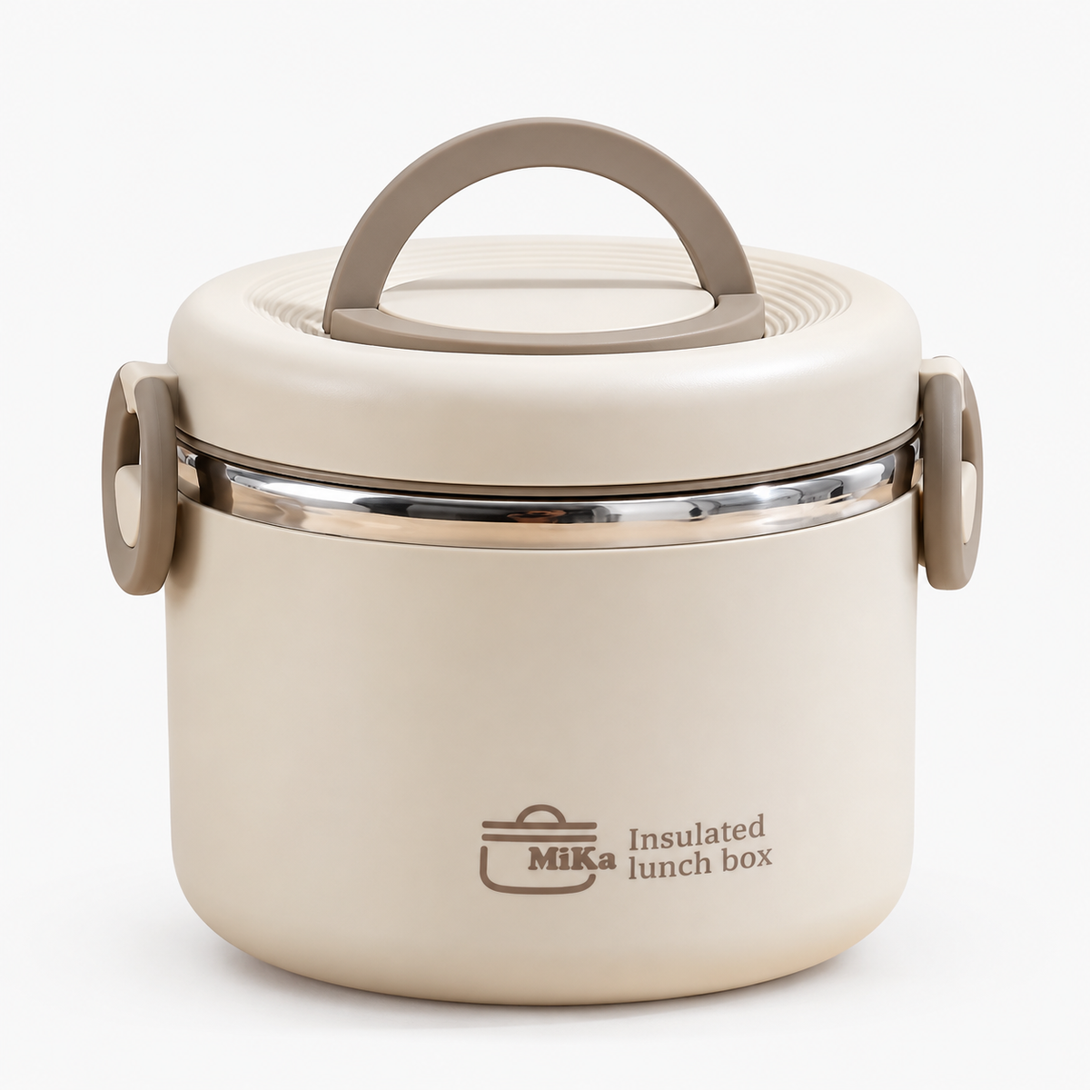 Lunch box isotherme ronde double étage beige, vue de face