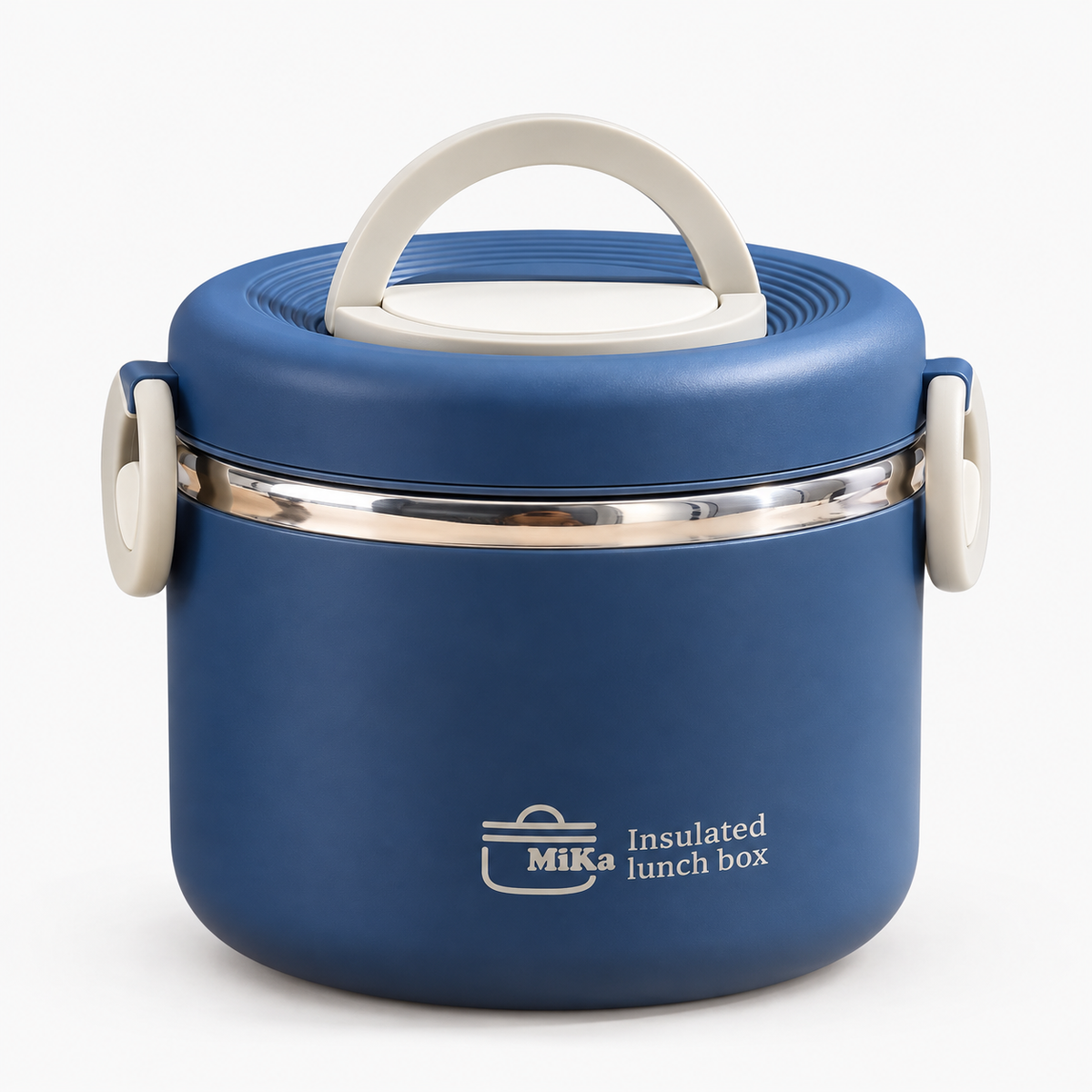 Lunch box isotherme ronde double étage bleu marine, vue de face