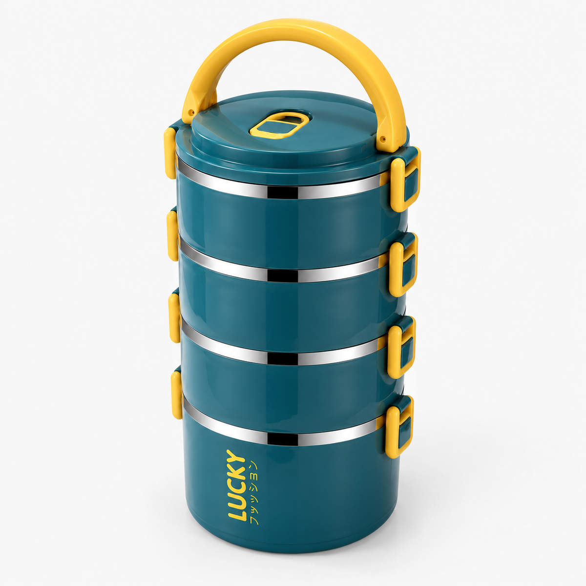 Lunch box grande capacité bleu pétrole fermée, vue de trois quarts