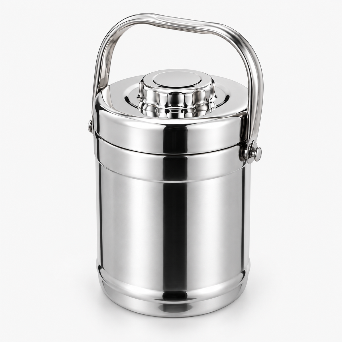 Porte-repas isotherme inox 2 L fermé, vue de trois quarts
