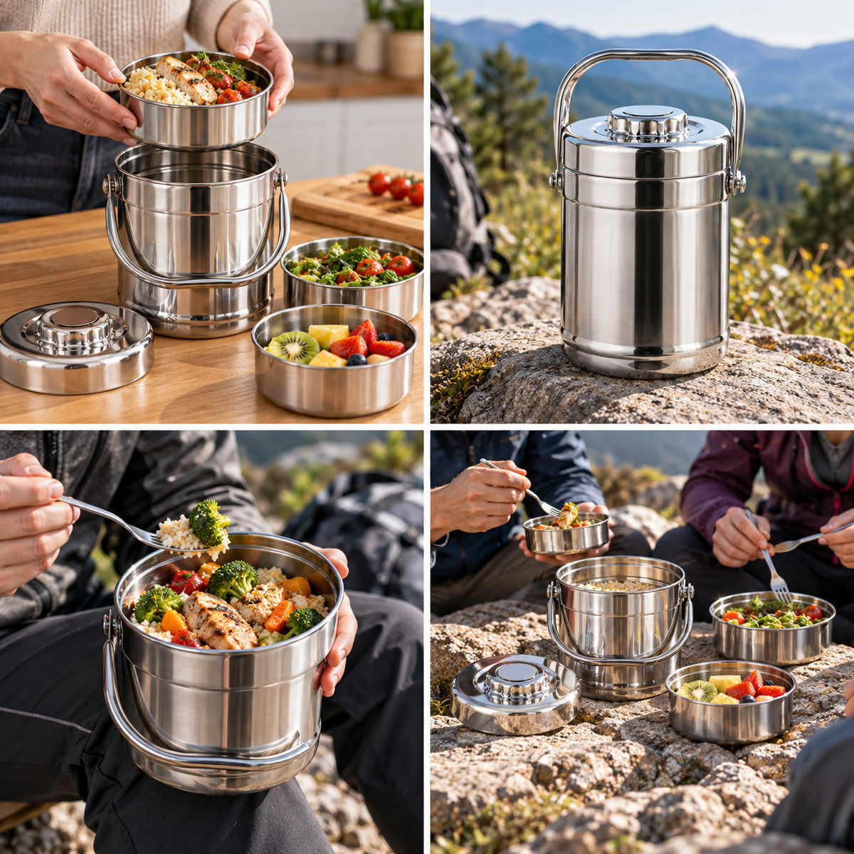 Porte-repas isotherme inox 2 L à la maison et en randonnée