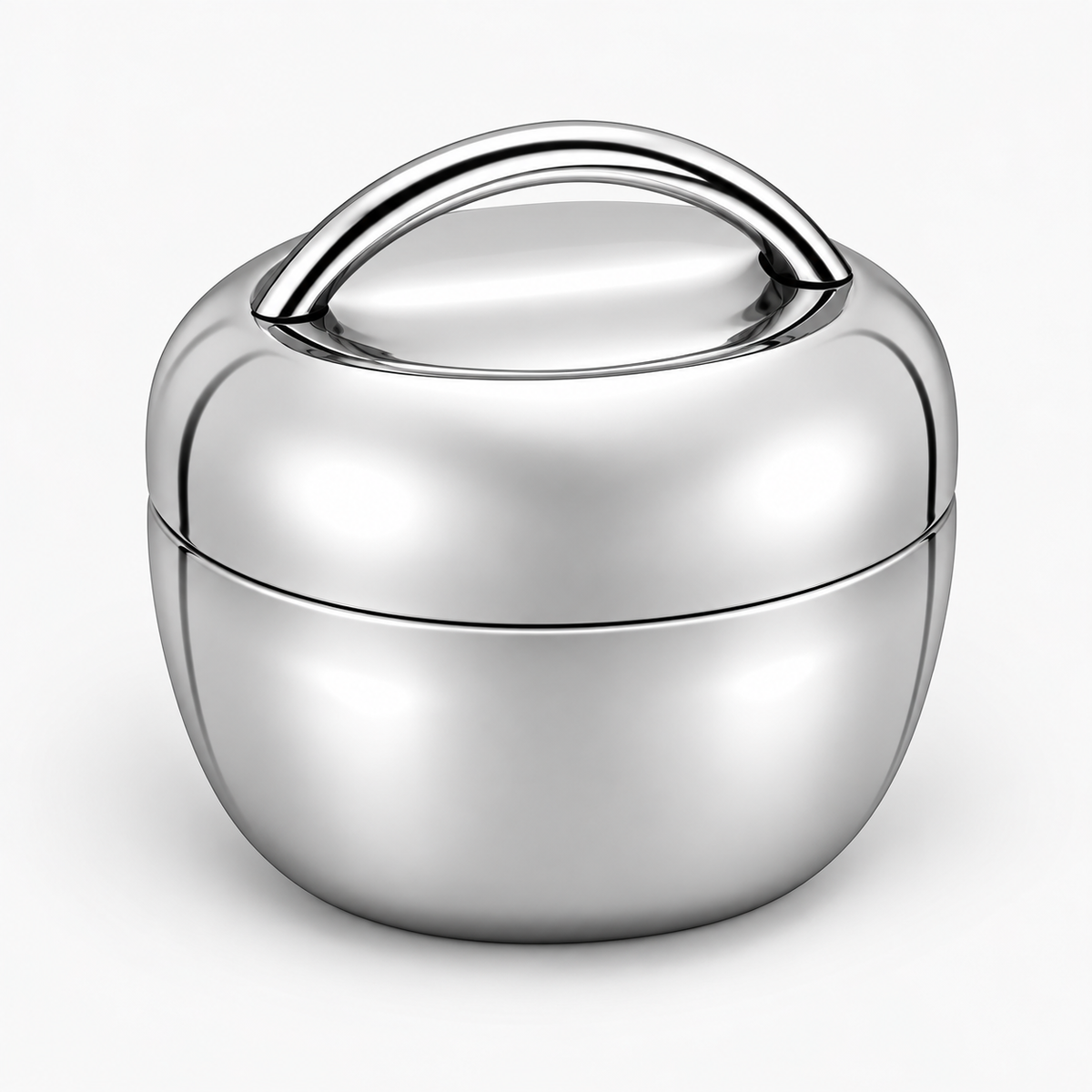 Lunch box isotherme inox fermée, vue de trois quarts