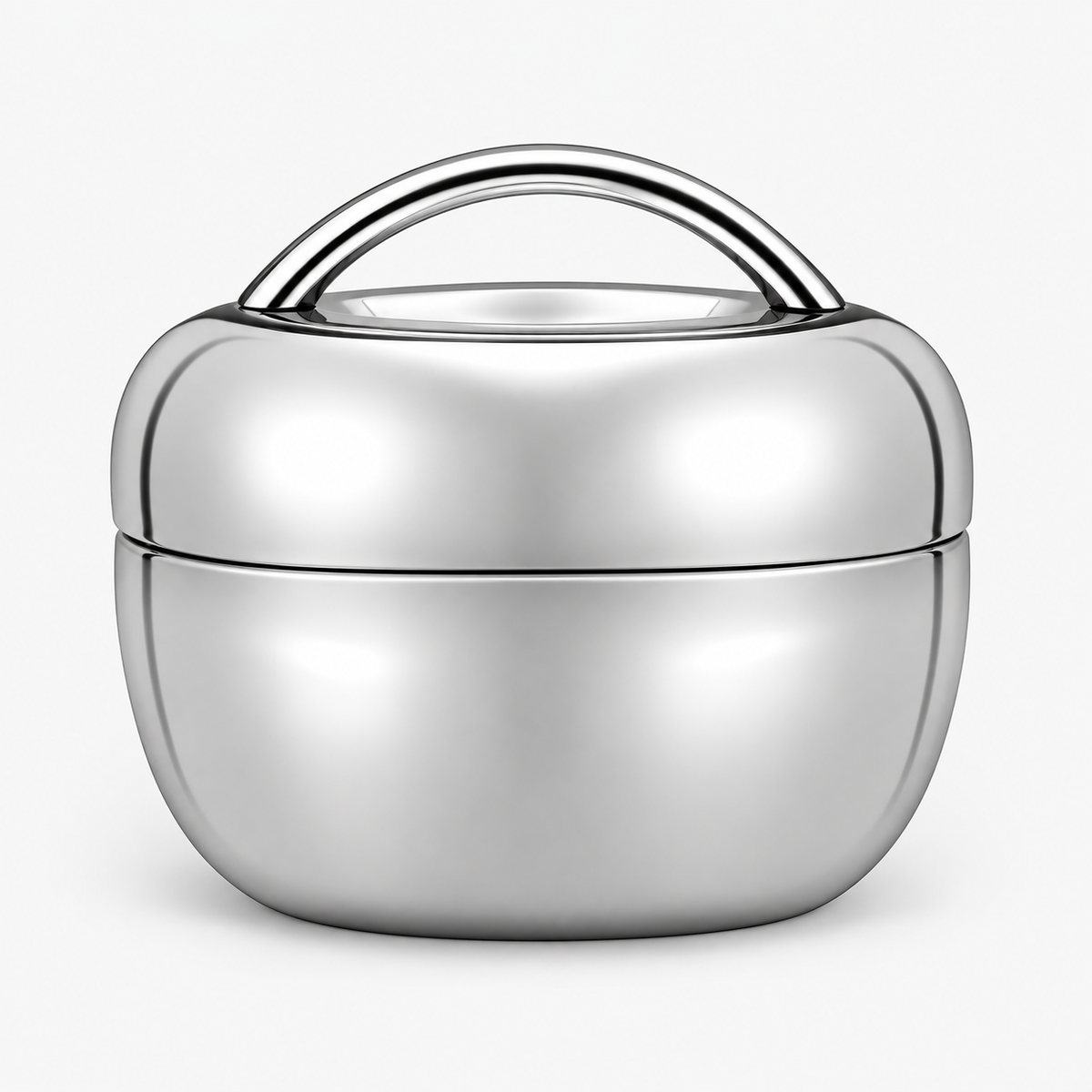 Lunch box isotherme inox ronde vue de face, poignée en inox