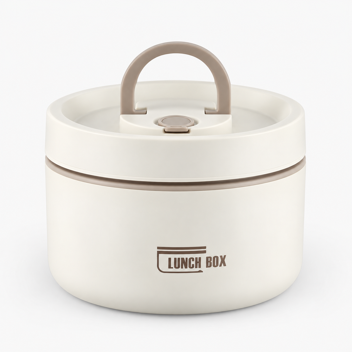 Lunch box isotherme portable ronde crème avec poignée, vue de face