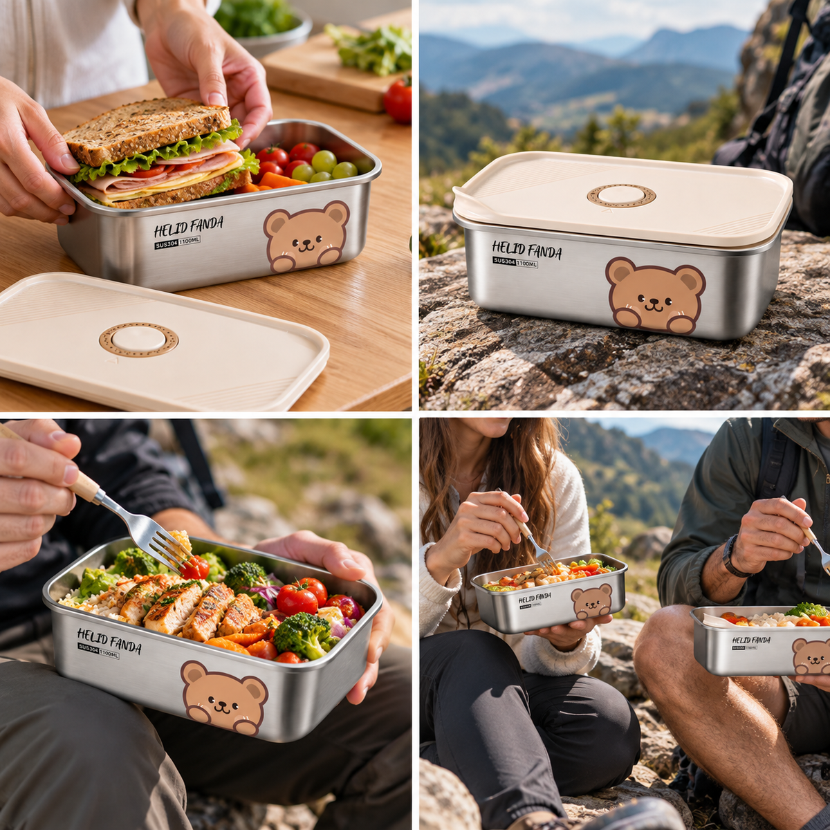Boîte repas inox ourson à la maison et en randonnée