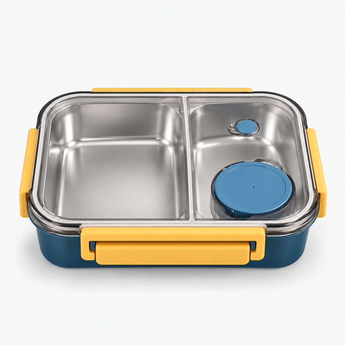 Lunch box rectangulaire inox bleue et jaune, 2 compartiments
