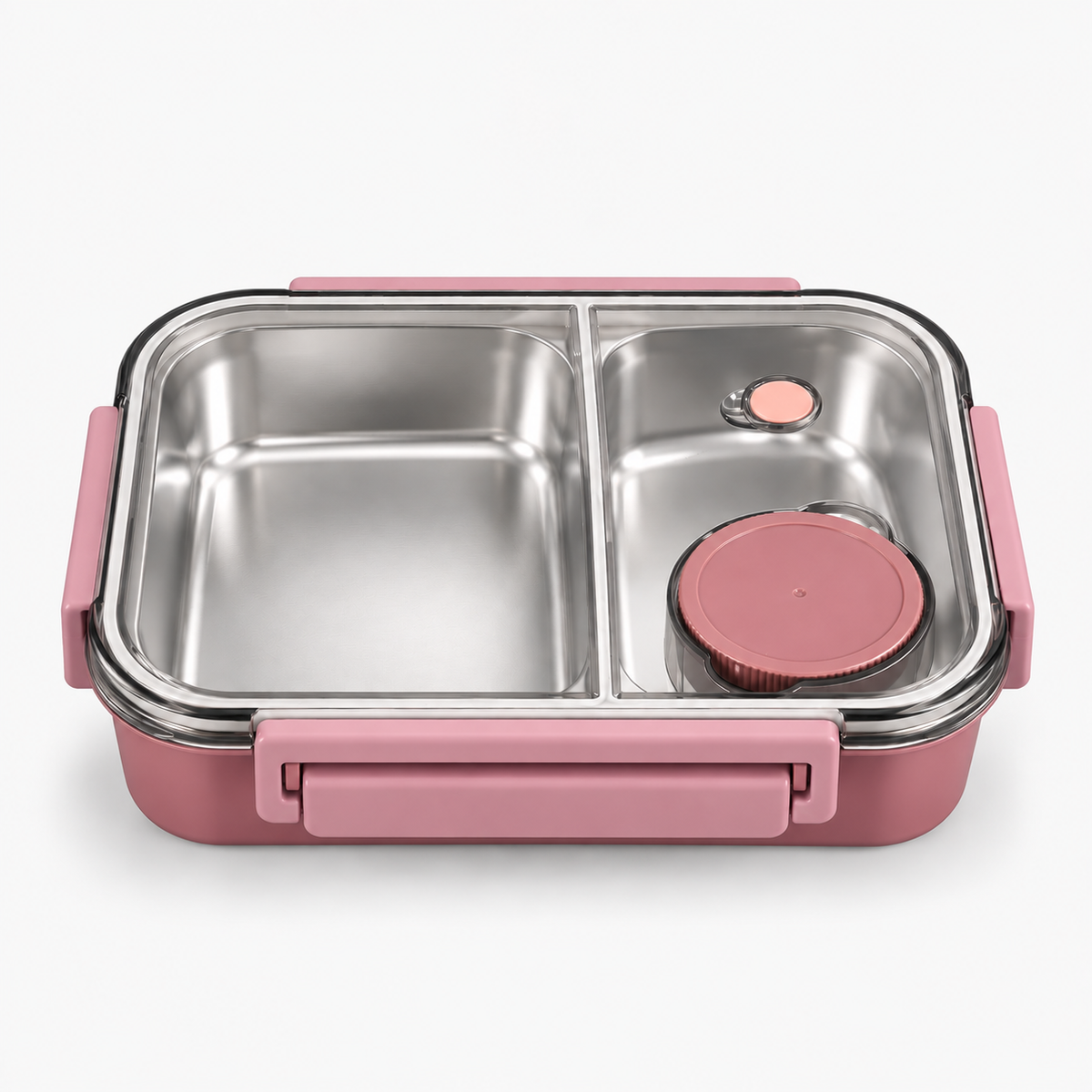 Lunch box rectangulaire inox rose, 2 compartiments