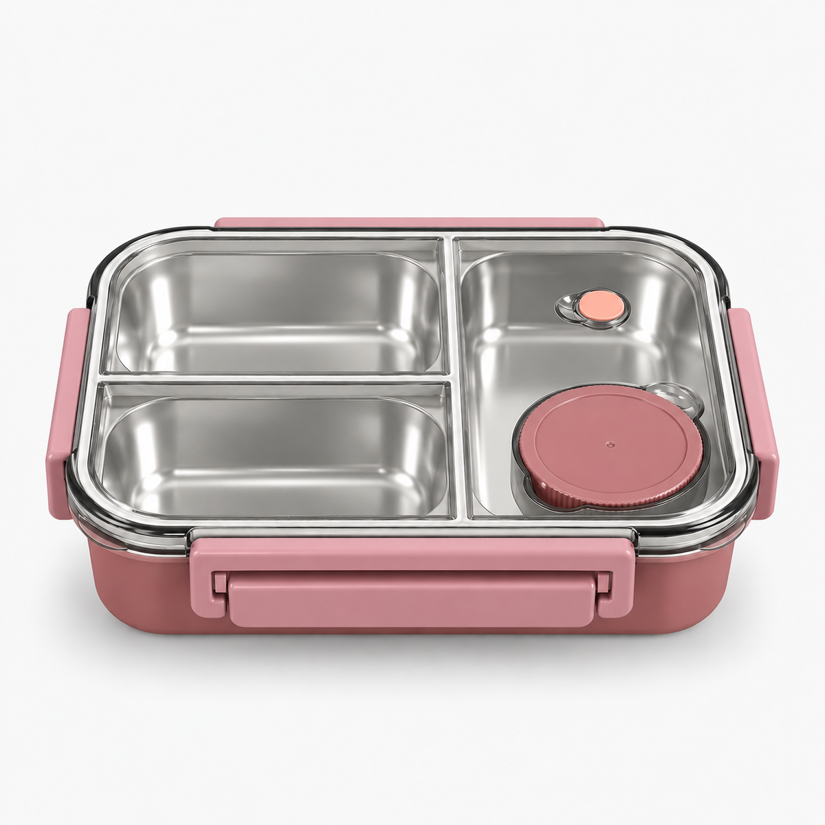 Lunch box rectangulaire inox rose, 3 compartiments