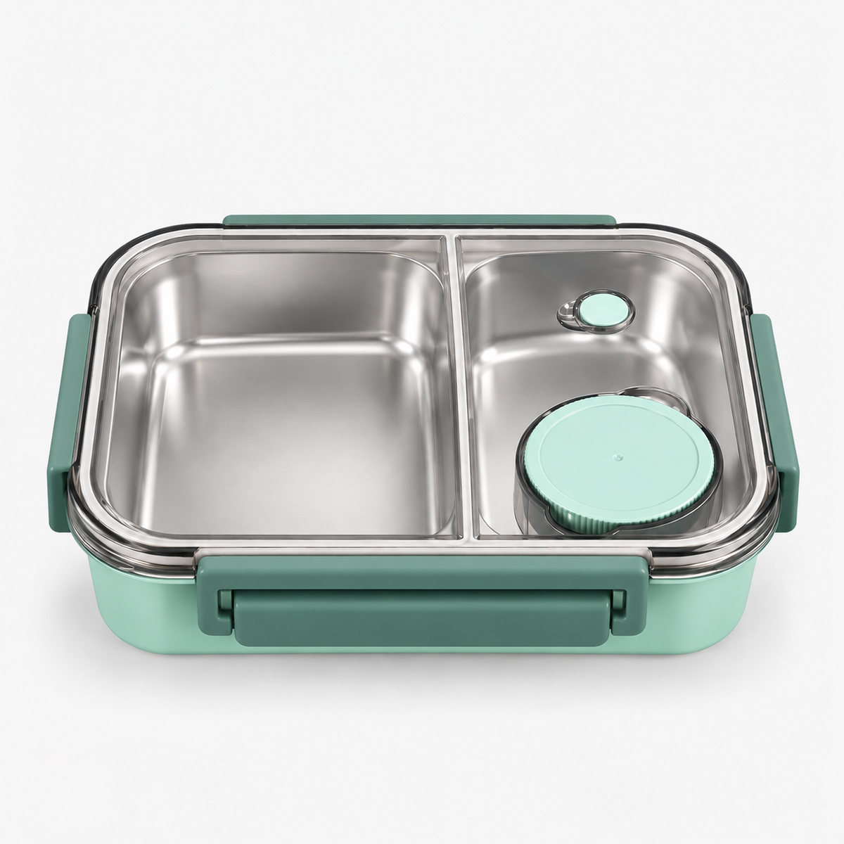 Lunch box rectangulaire inox verte, 2 compartiments
