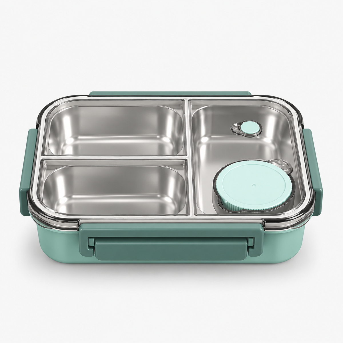 Lunch box rectangulaire inox verte, 3 compartiments