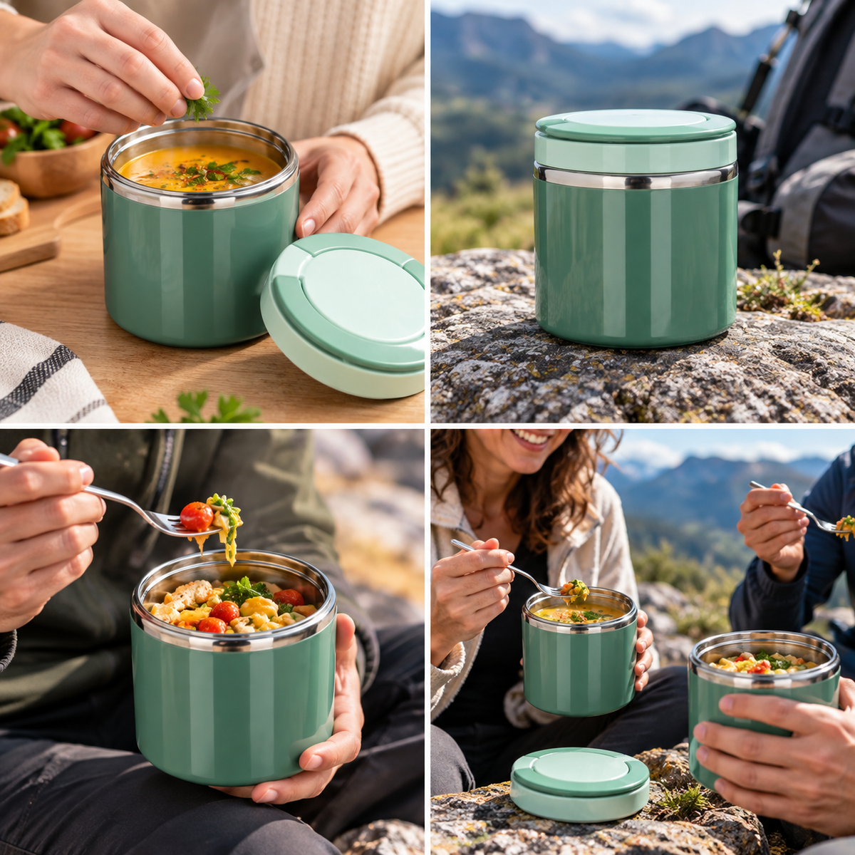 Lunch box isotherme soupe verte à la maison et en randonnée